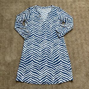 Lilly Pulitzer 100% Pima Cotton V Neck Dress Size Small Blue White Summer Resort